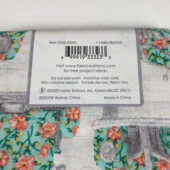 CREATE IT 1 YD FABRIC 100% COTTON VTG Farm Truck Floral Teal Spring Cottage New - Picture 3 of 3